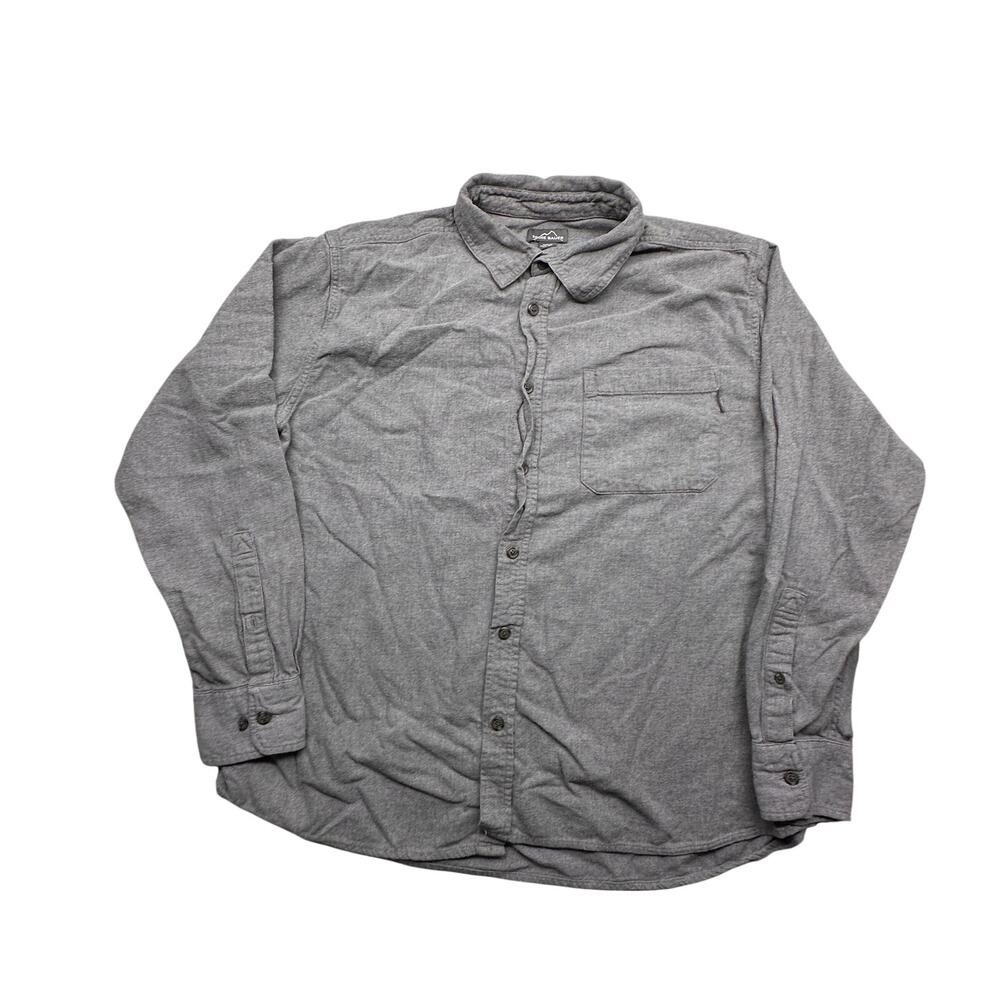 Eddie Bauer Flannel Gray Heathered Button Up Long Sleeve Shirt Mens XXL Pocket
